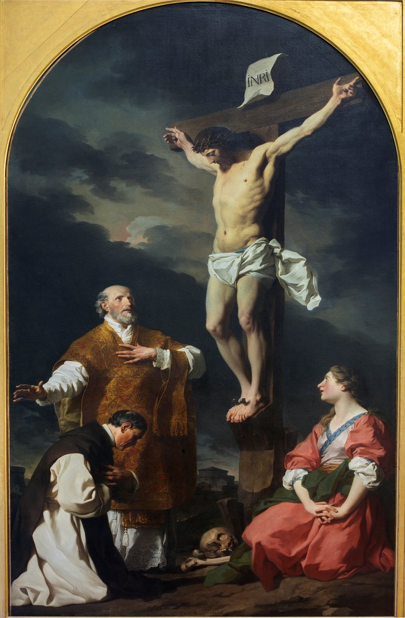 İsa, Aziz Eusebius, Aziz Philip Neri ve Aziz Mary Magdalen ile çarmıha gerildi by Pierre Subleyras