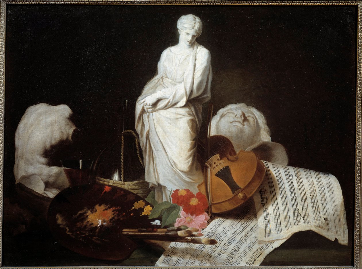 Ressam, keman, notalar, heykel Sanat Paletinin özellikleri. Pierre Subleyras tarafından boyama by Pierre Subleyras