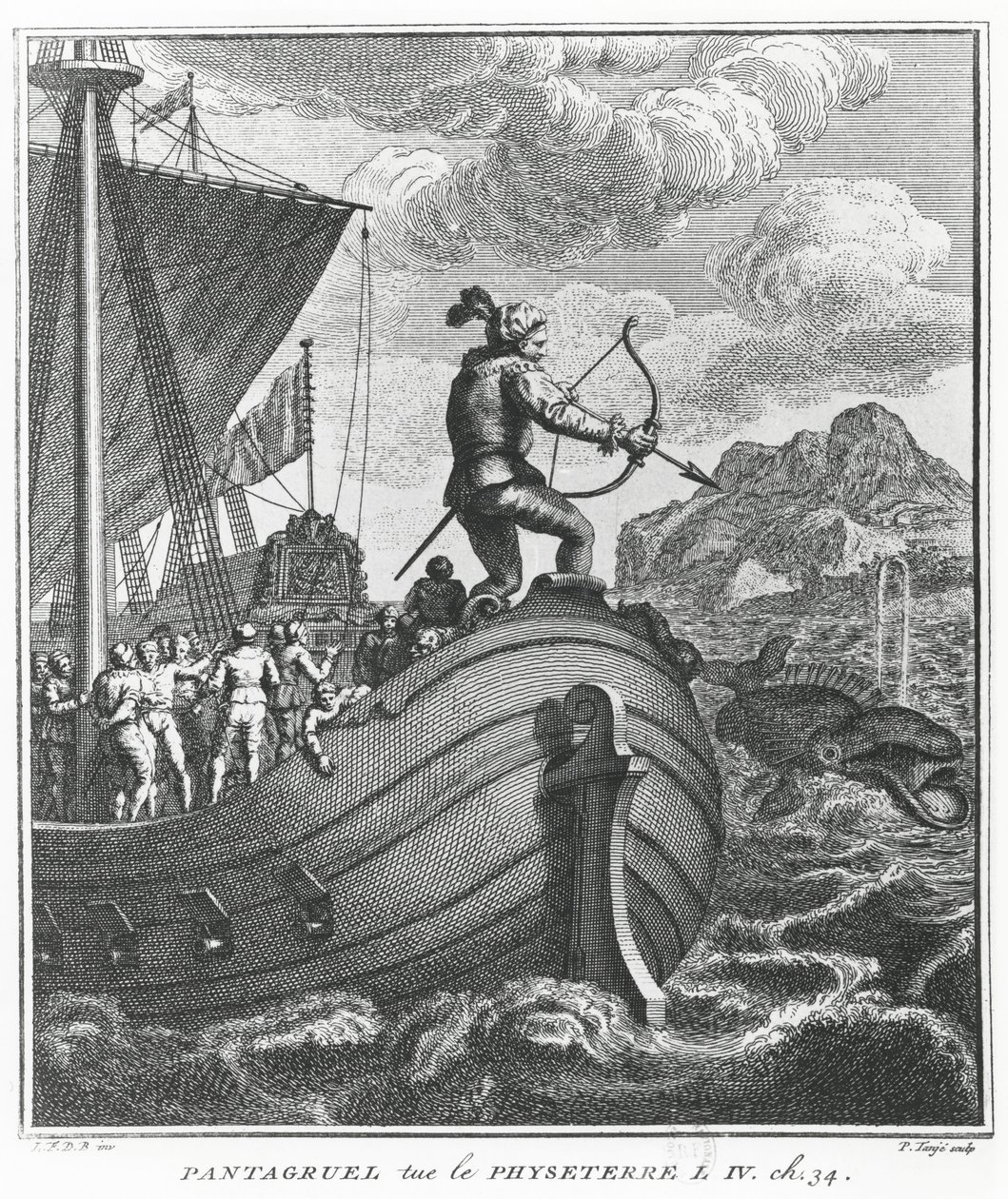 Pantagruel, Physeter'i öldürdü, François Rabelais'in "Gargantua ve Pantagruel"den bir çizimi by Pierre Tanje