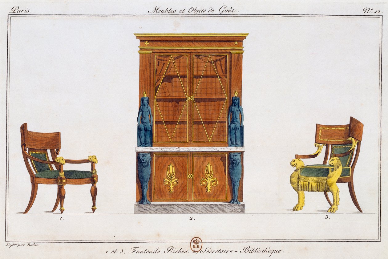 Koltuklar ve kütüphane yazı masası, levha 12, Collection de meubles et object de gut (Mobilya ve zevk objeleri koleksiyonu)