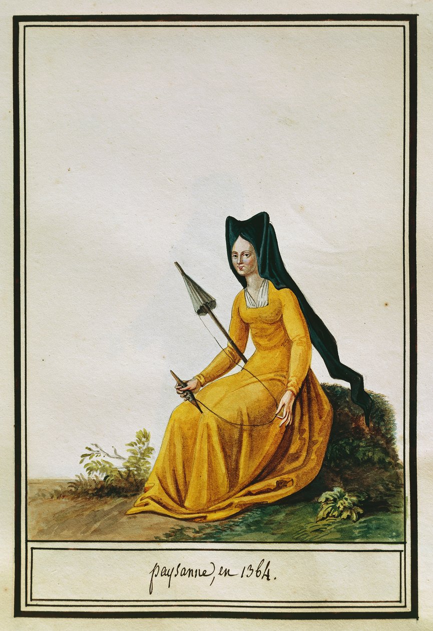 Fransız kadın çiftçi iplikçiliği, Pierre Antoine Leboux de La Mesangere (1761-1831), suluboya by Pierre de La Mesangere
