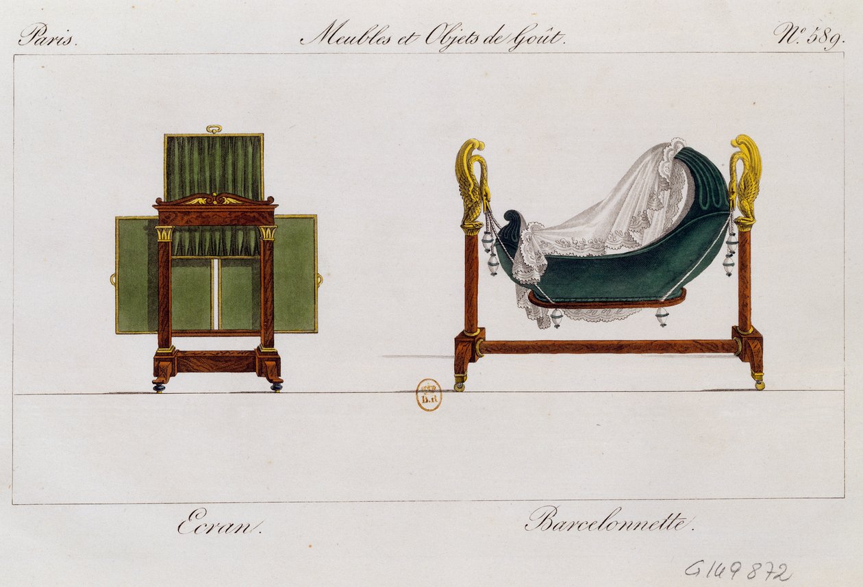 Ekran ve sallanan beşik, plaka 589, Collection de meubles et object de gut