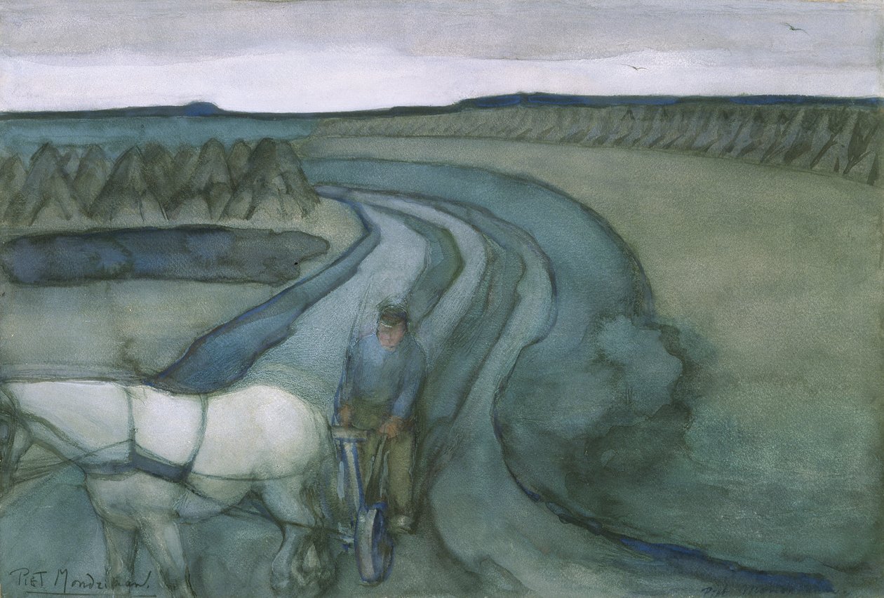 İşyerinde: Tarlalarda, c.1899 (kağıt üzerinde guaş ile wc) by Piet Mondrian