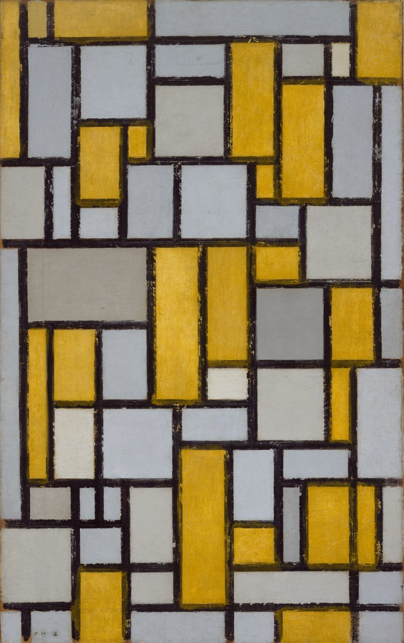 Izgara ile Kompozisyon 1, 1918 by Piet Mondrian
