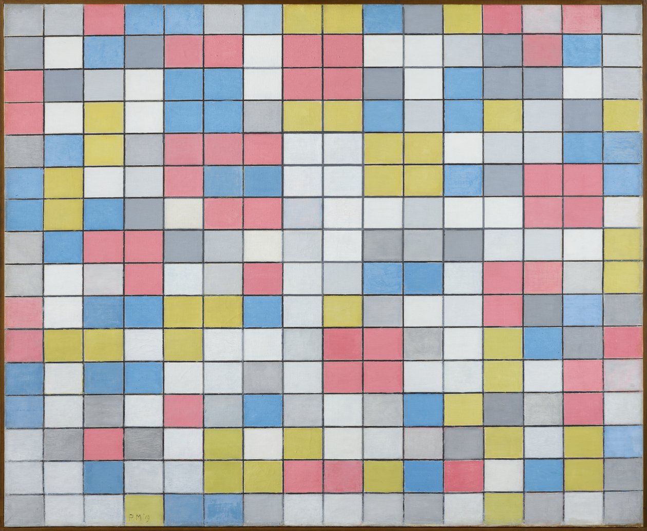 Izgara 9 ile Kompozisyon: Açık Renklerle Dama Tahtası Kompozisyon, 1919 by Piet Mondrian
