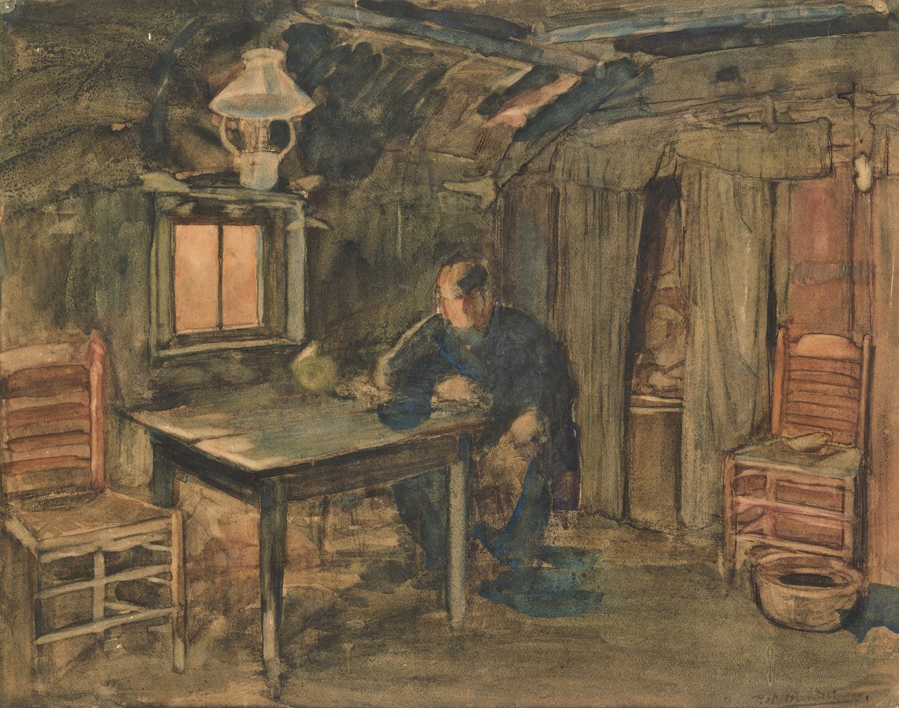 Hannes Van Nistelrode Çiftlik Evinde Oturuyor, 1904 (kağıt üzerinde wc) by Piet Mondrian