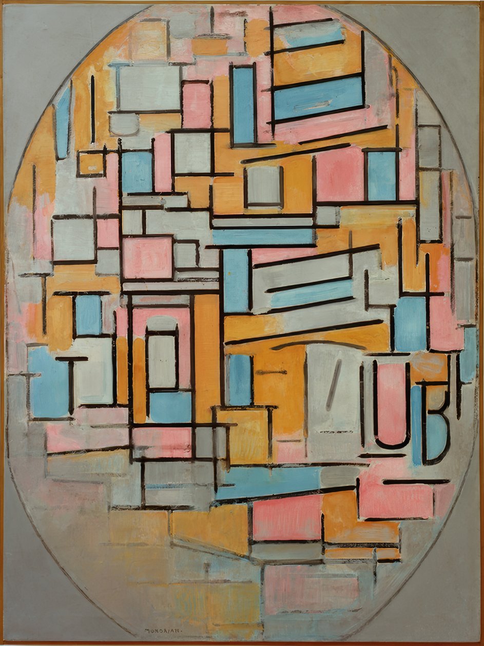 Renkli alanlara sahip oval bir kompozisyon 2 by Piet Mondrian