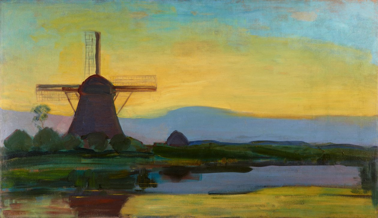 Genişletilmiş Mavi, Sarı ve Mor Gökyüzü ile Oostzijdse Değirmeni, c.1907-1908 başı by Piet Mondrian