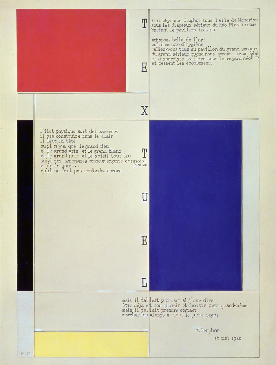 Tableau-Poeme, metinle Michel Seuphor, 1928 (karton üzerine kurşun kalem, tükenmez kalem, mürekkep ve guaj) by Piet Mondrian