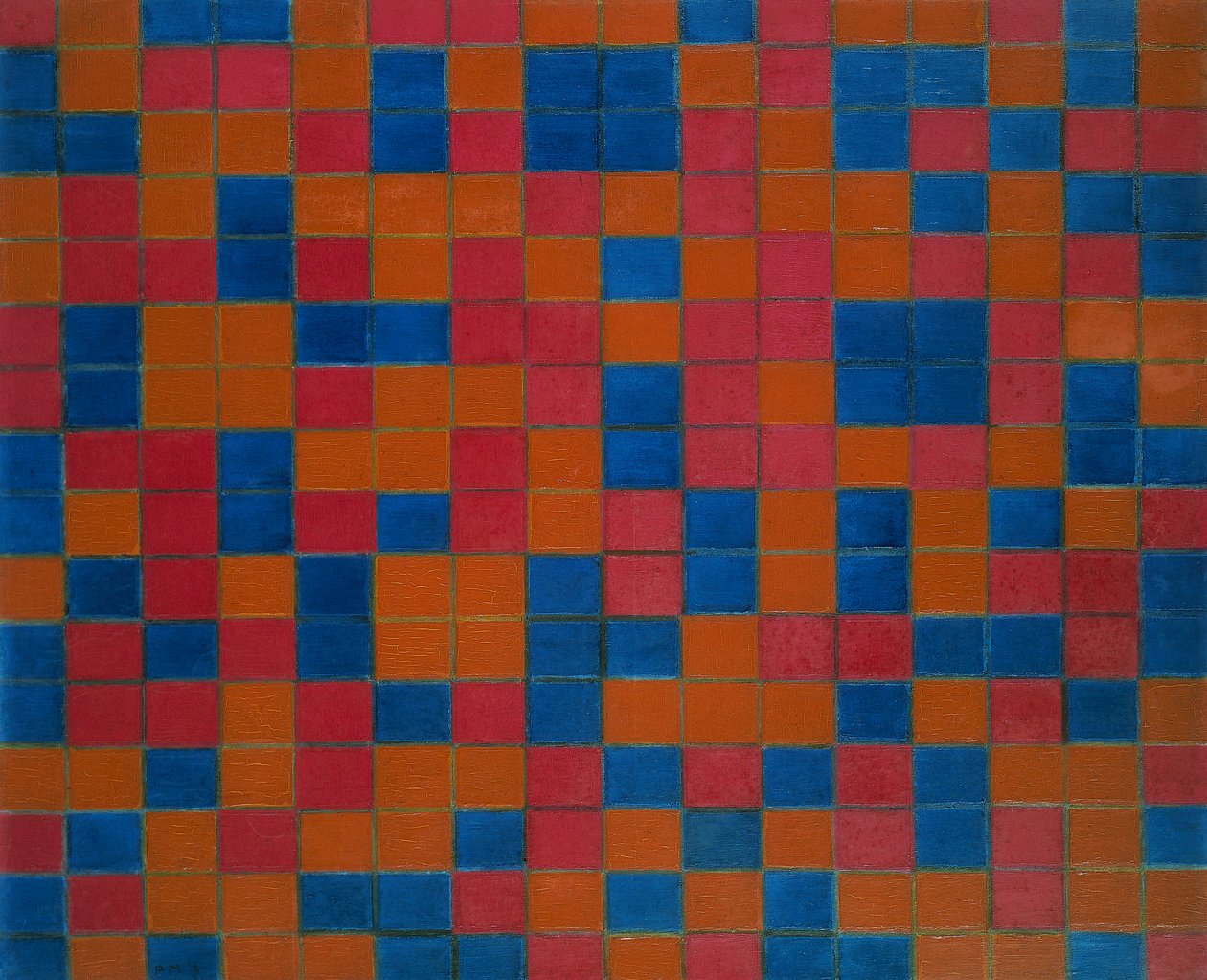 Koyu renklerle dama tahtası kompozisyonu by Piet Mondrian