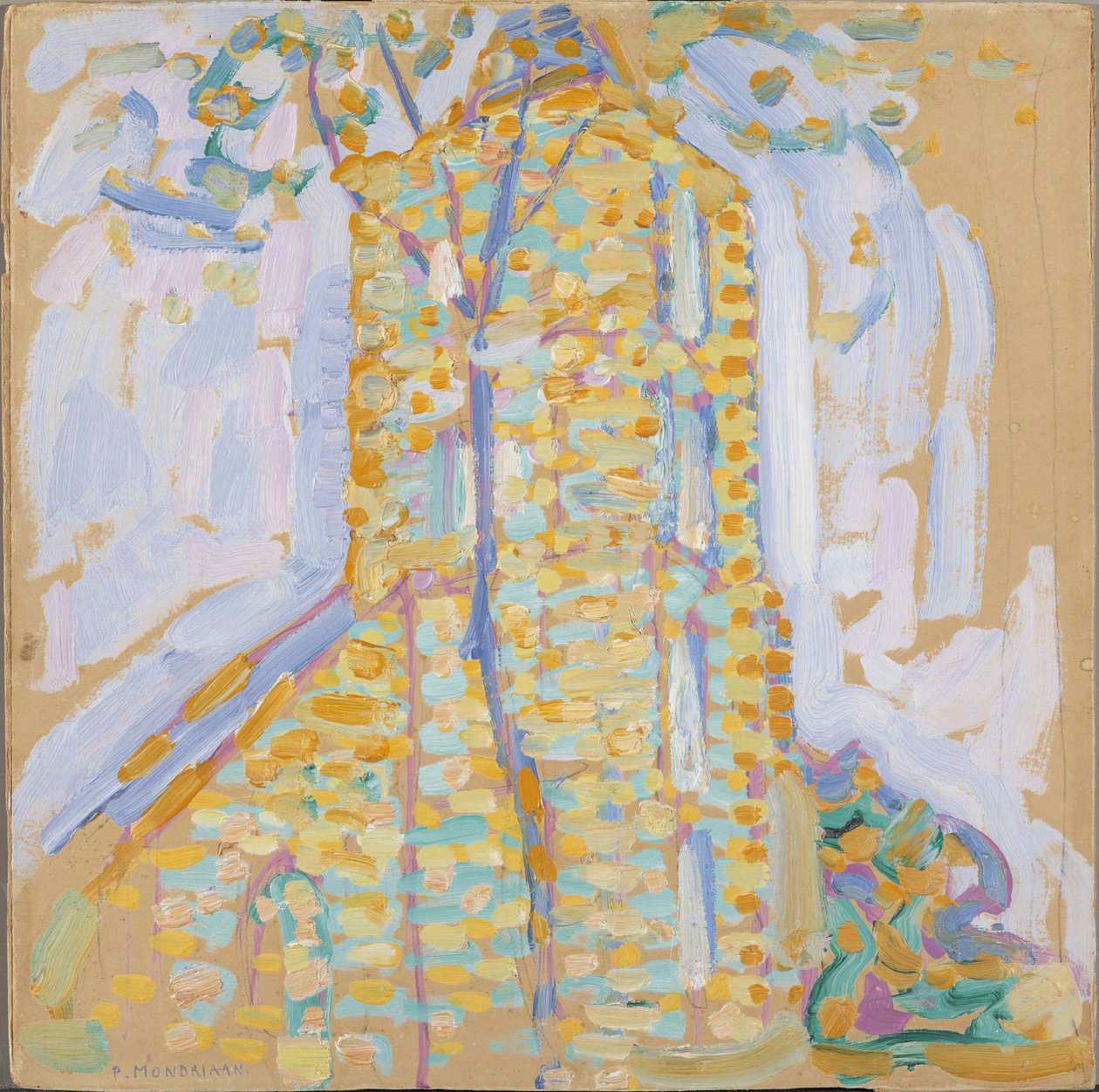 Ağaçlı Domburg Kilisesi, 1909. by Piet Mondrian