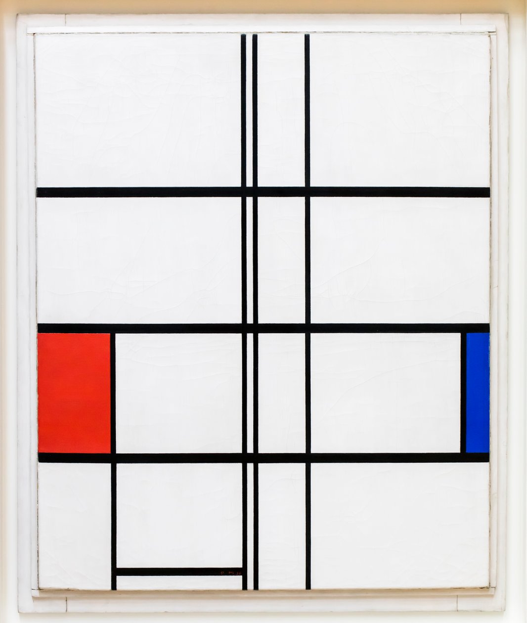 Beyaz, kırmızı ve mavi renklerde kompozisyon by Piet Mondrian