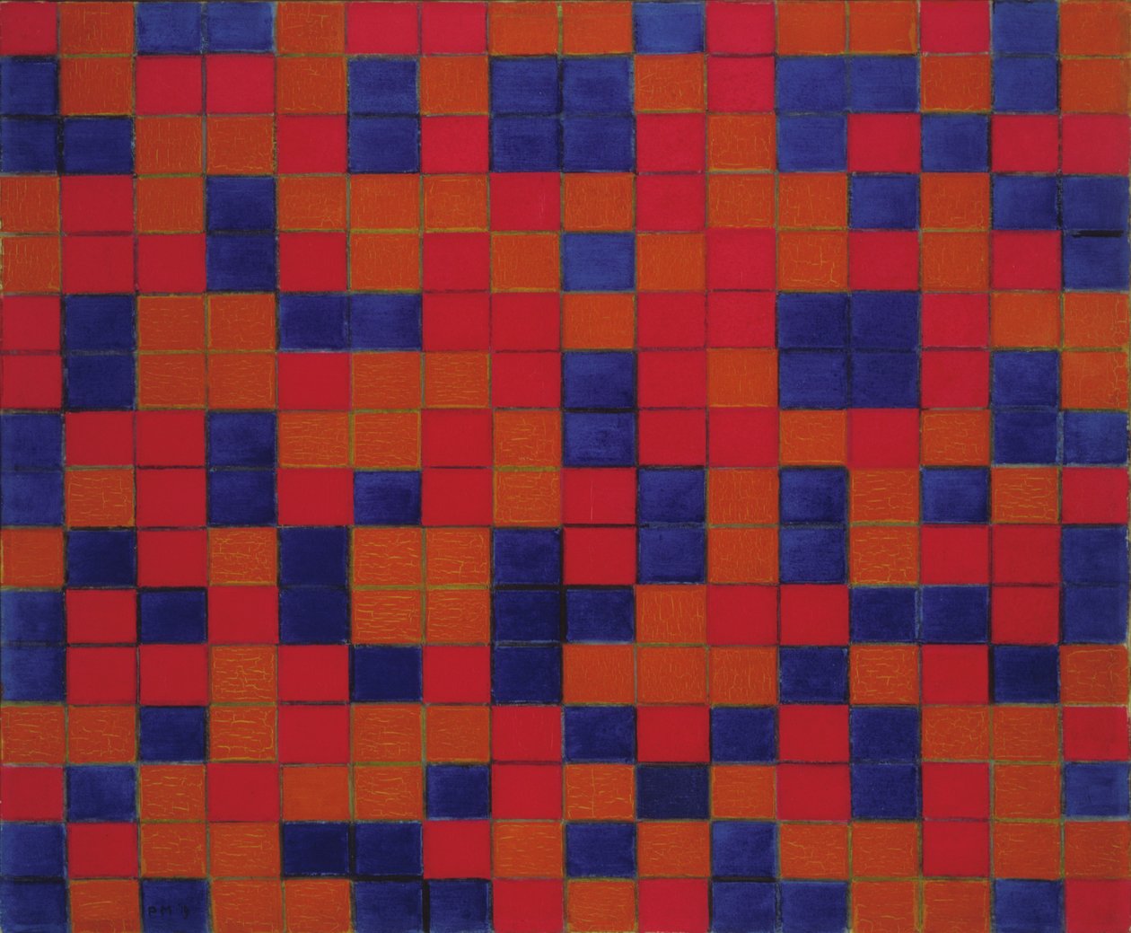 Izgara 8 ile Kompozisyon: Koyu Renklerle Dama Tahtası Kompozisyon by Piet Mondrian
