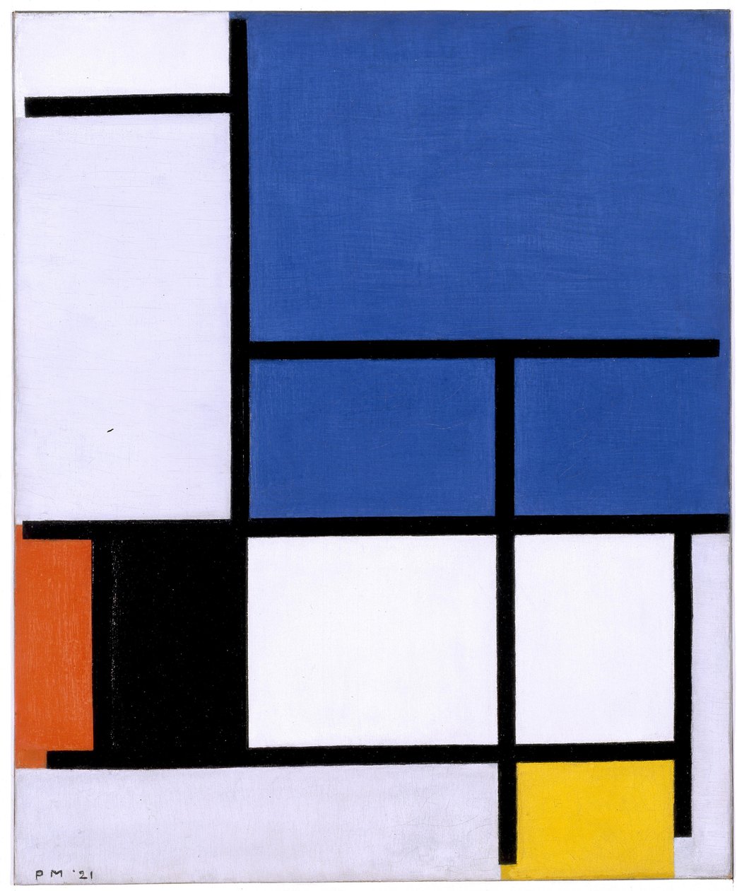 Büyük Mavi Düzlem, Kırmızı, Siyah, Sarı ve Gri ile Kompozisyon by Piet Mondrian