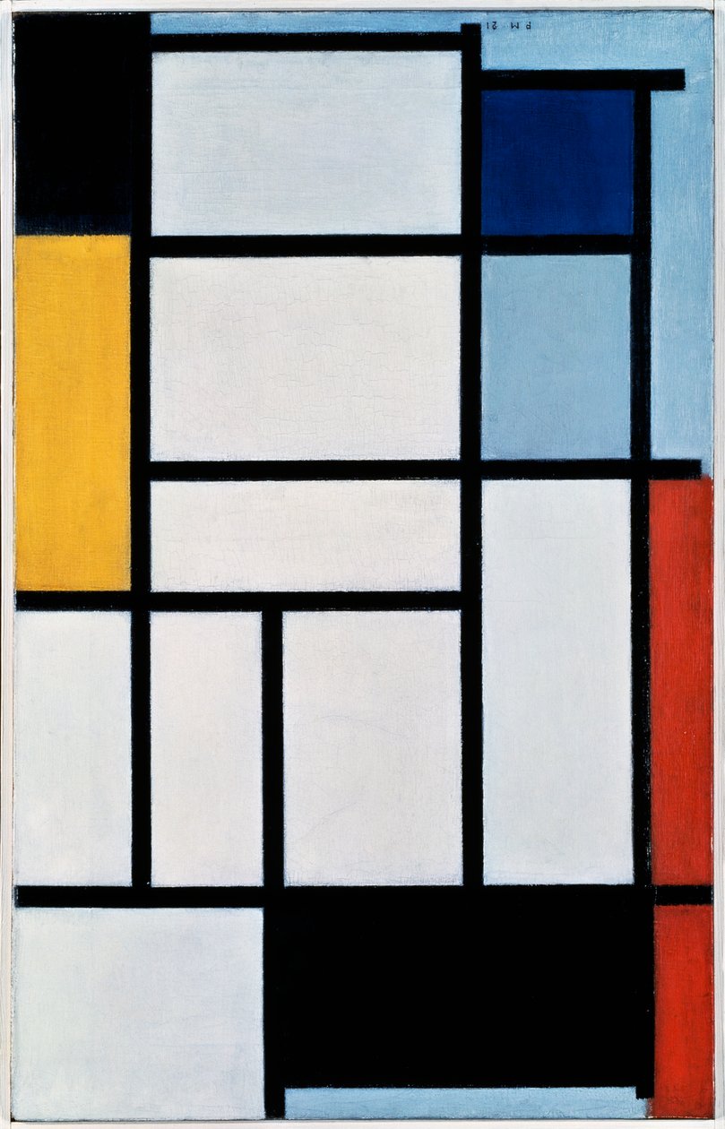 Kırmızı, siyah, sarı, mavi ve gri ile kompozisyon by Piet Mondrian