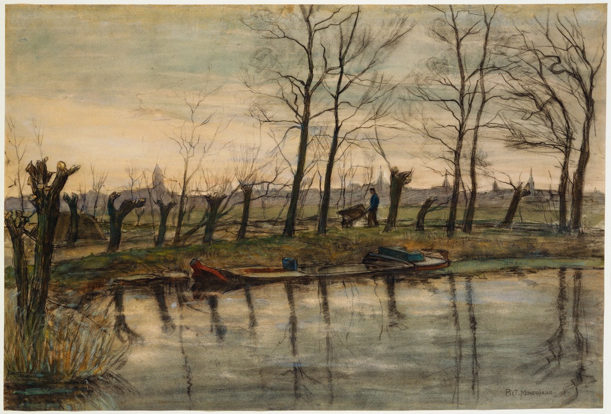 Tarlalara Dönen Çiftçi, c.1900 (kağıt üzerinde w/c ve kömür) by Piet Mondrian