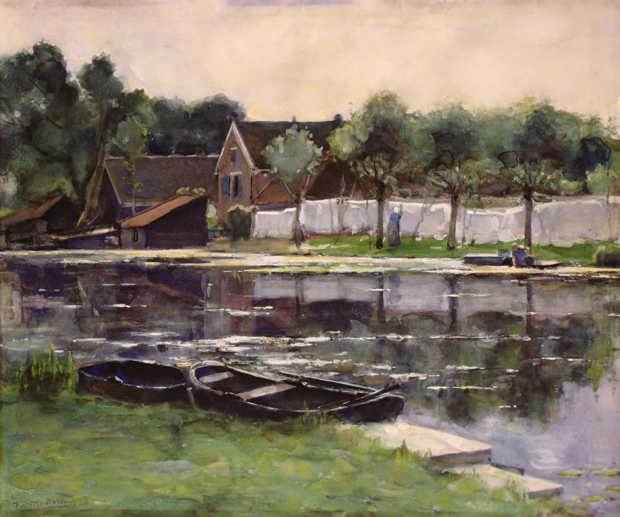 Bir Nehrin Sınırında Çamaşırları Olan Çiftçinin Eşleri by Piet Mondrian