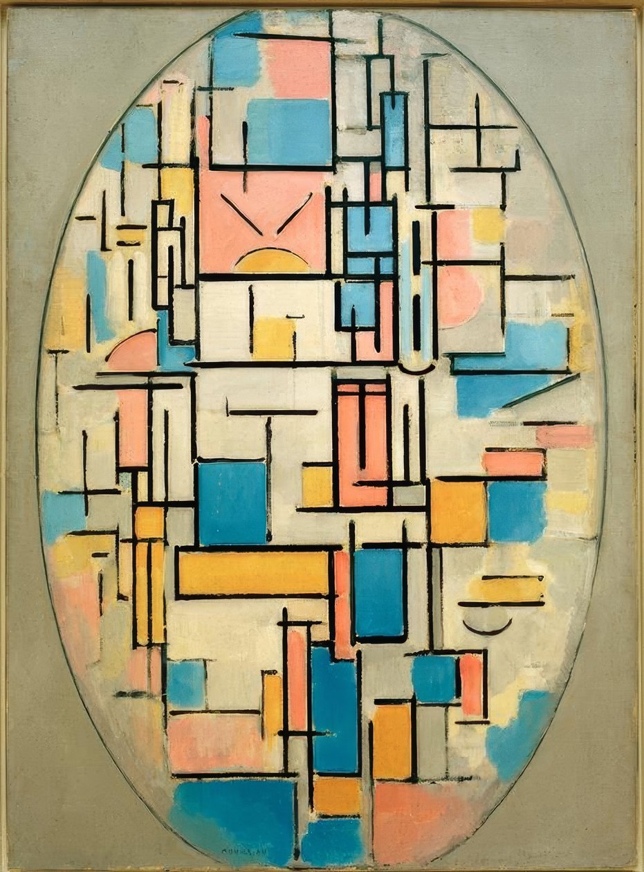 Renkli alanları olan oval bir kompozisyon 1 by Piet Mondrian