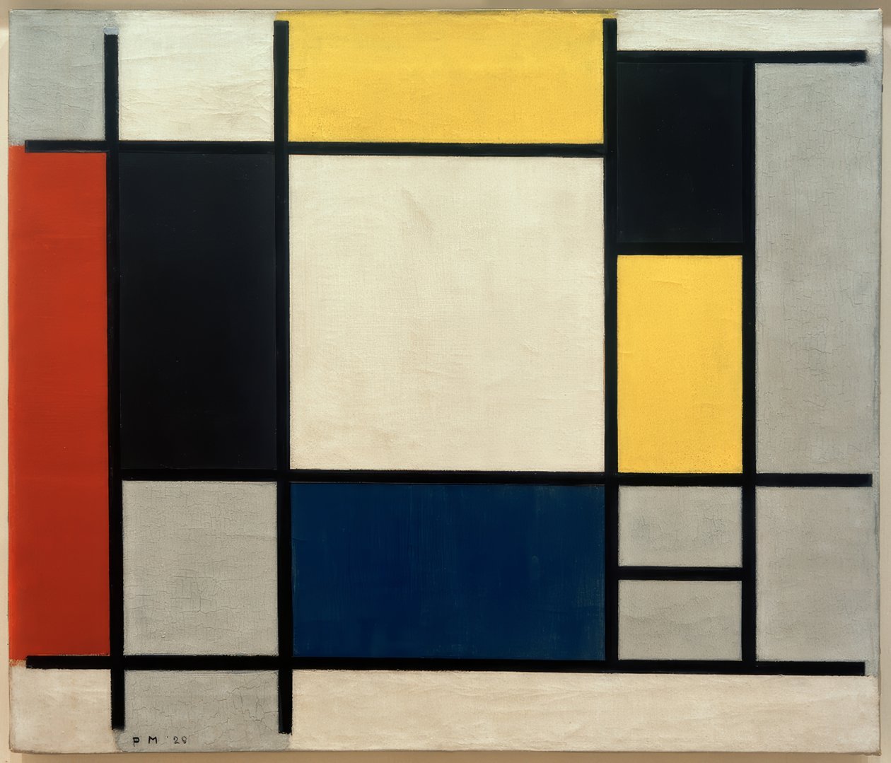 Sarı, kırmızı, siyah, mavi ve gri ile kompozisyon by Piet Mondrian