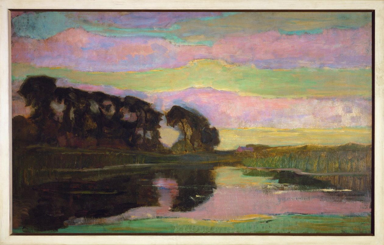 Solda bir sıra ağaç ile manzara by Piet Mondrian