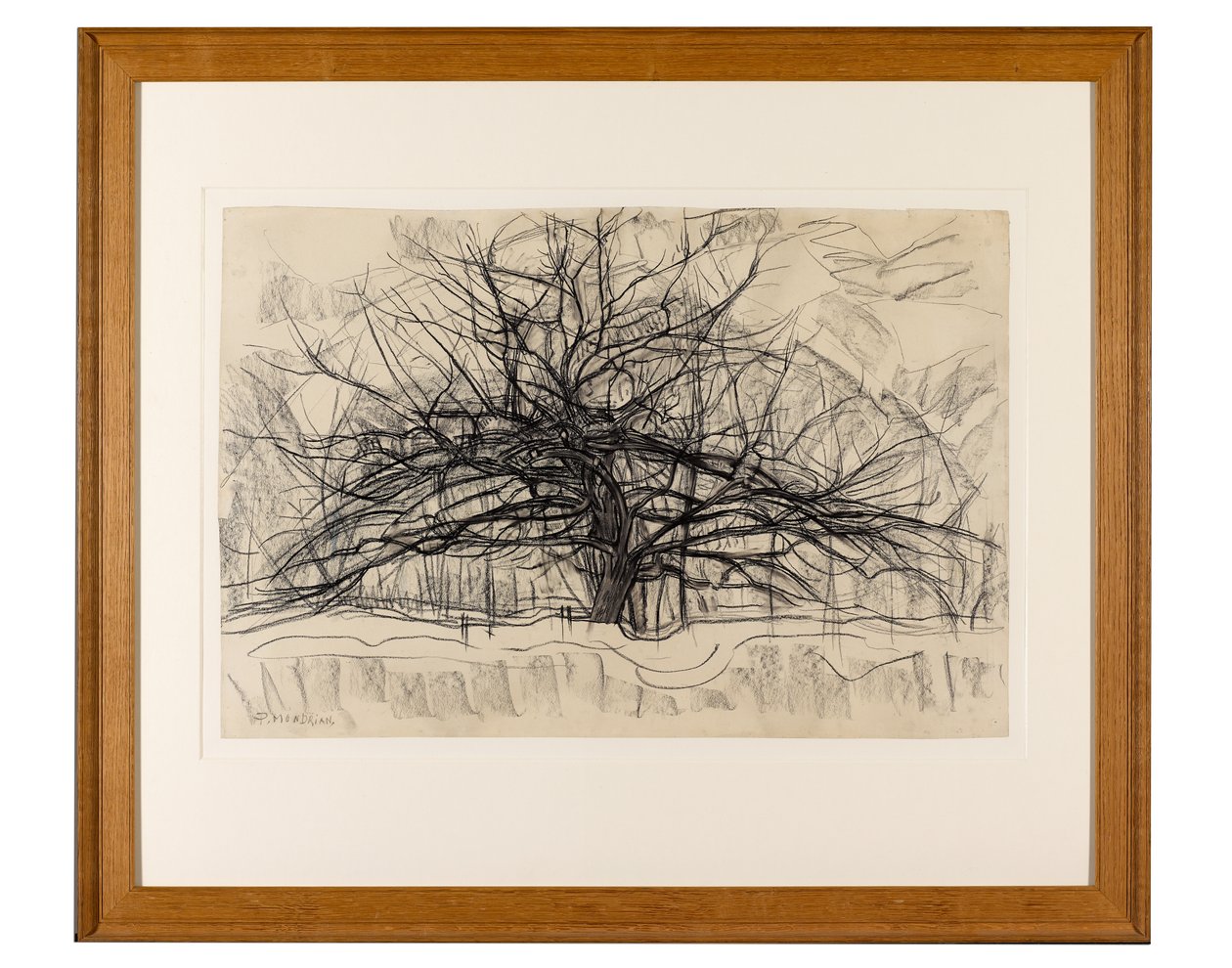 Gri Ağaç için Çalışma, 1911 (kağıt üzerinde siyah mum boya) by Piet Mondrian