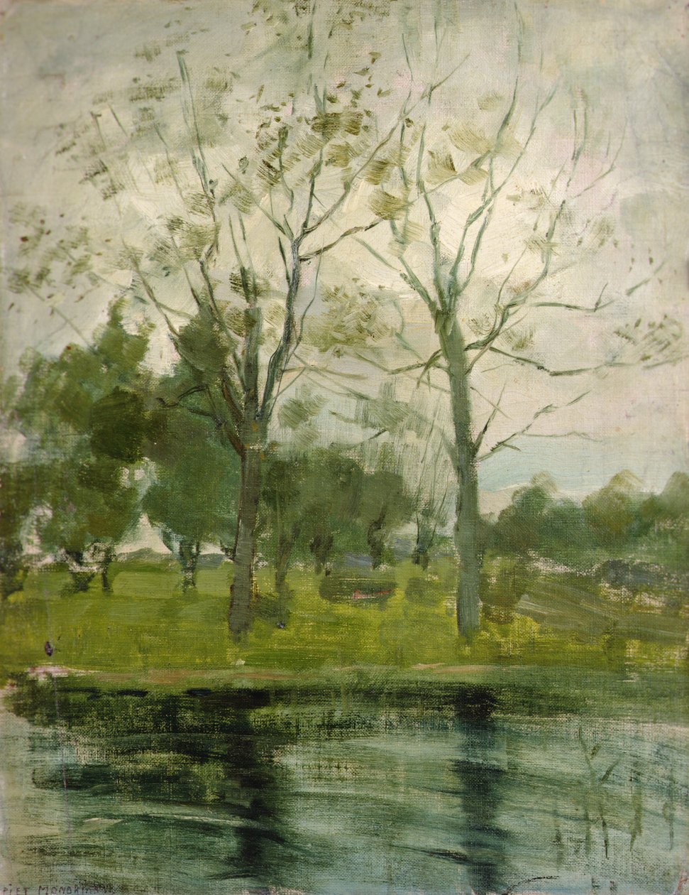 Bir Su Sahasının Arkasında Siluetlenmiş İki Ağaç by Piet Mondrian