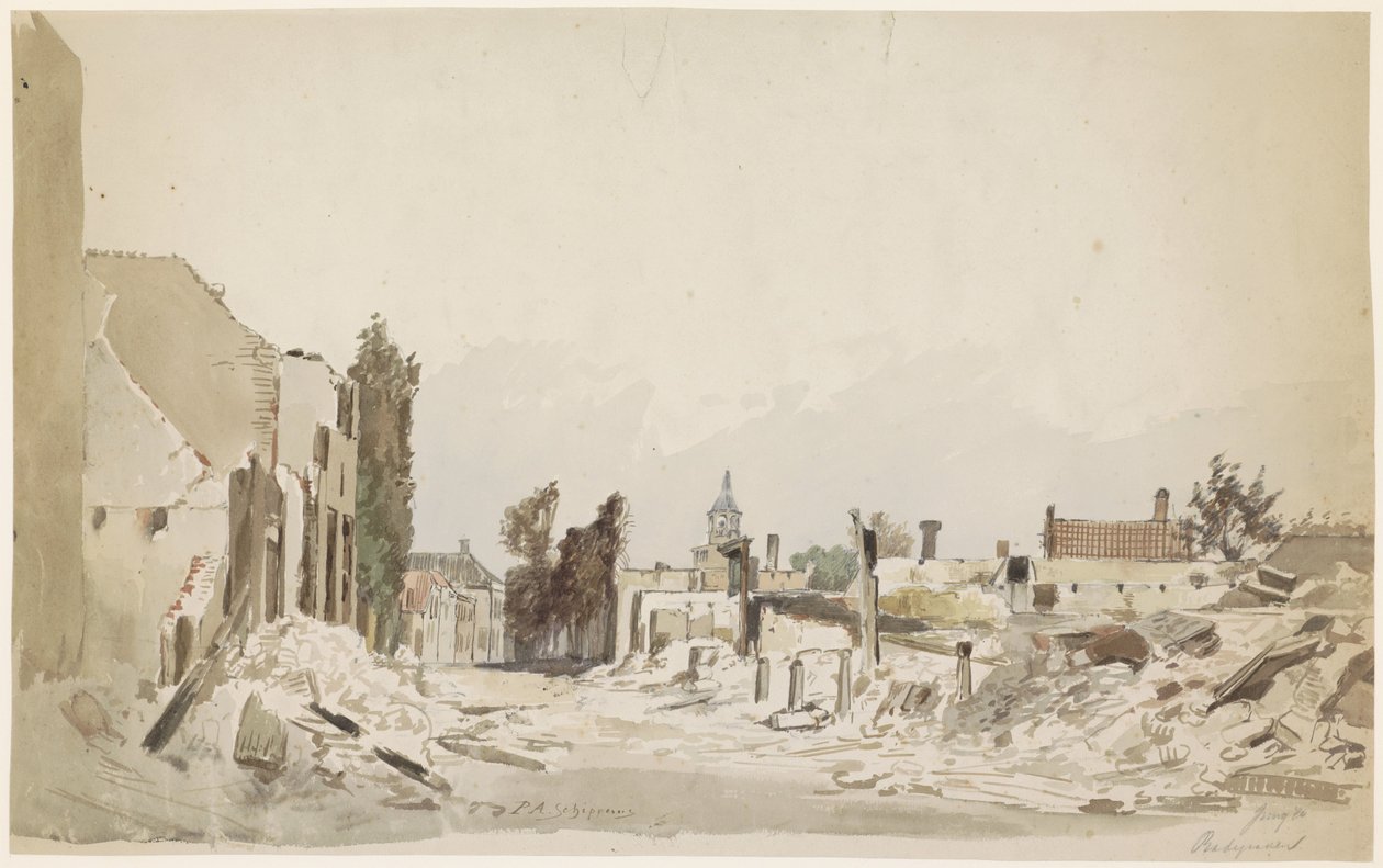 Haziran 1870 yangınından sonra Bodegraven'deki kalıntılar by Piet Schipperus