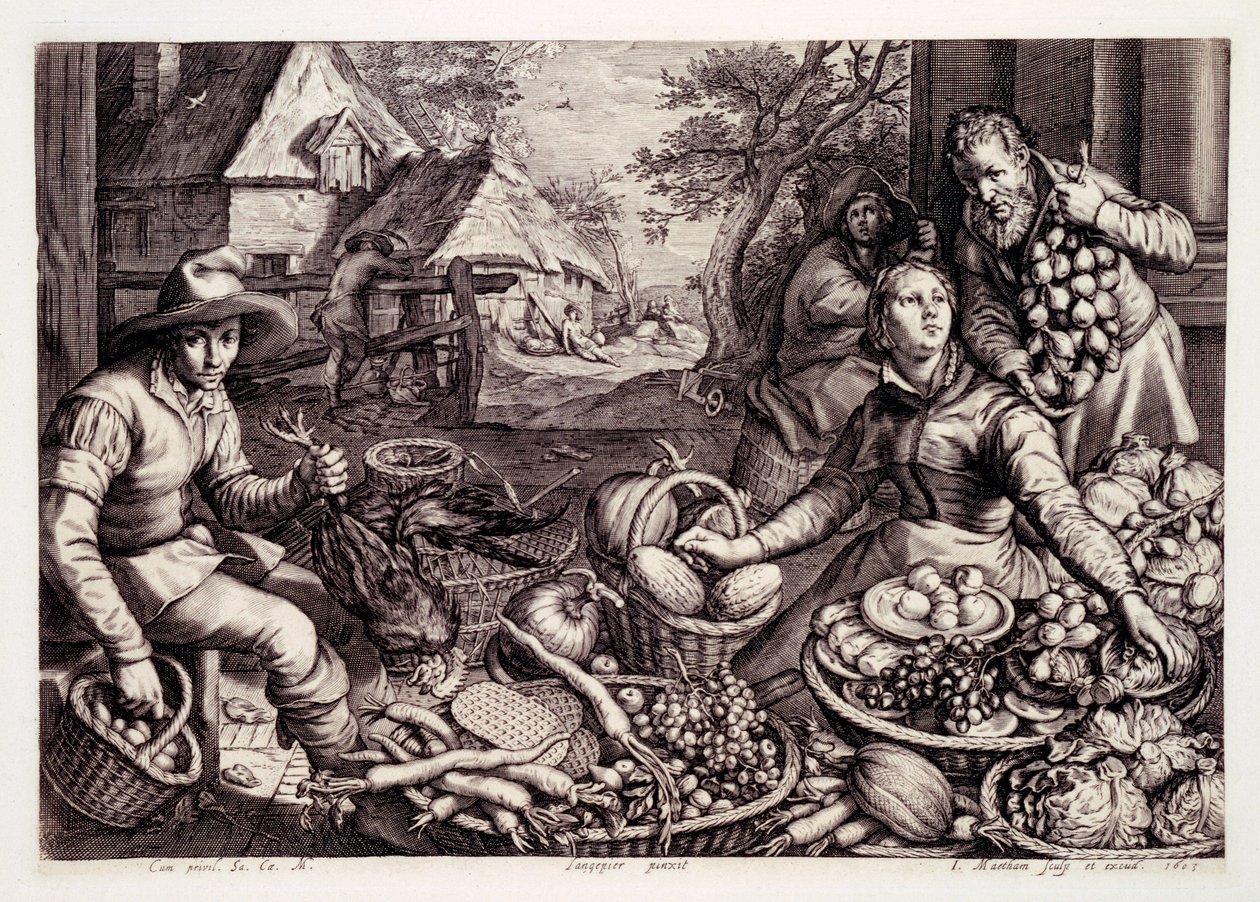 Sonbahar Ürün ve Oyun, baskı Jacob Matham, 1603 by Pieter Aertsen