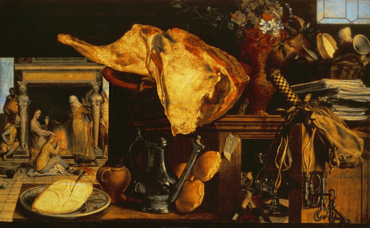 Vanitas natürmort (Meryem ve Martha ile İsa), 1552 (panel) by Pieter Aertsen