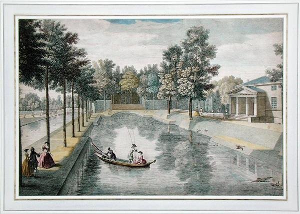 The Water Gardens at Chiswick House, Londra, c.1728-30 (renkli gravür) (ayrıca bkz. 18868, 176475) by Pieter Andreas after Rysbrack