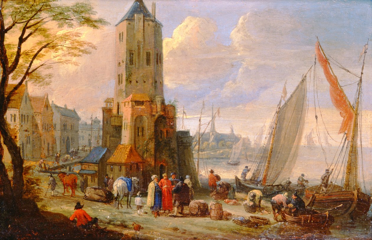 Hollanda Limanındaki Figürler ve Tekneler by Pieter Bouts