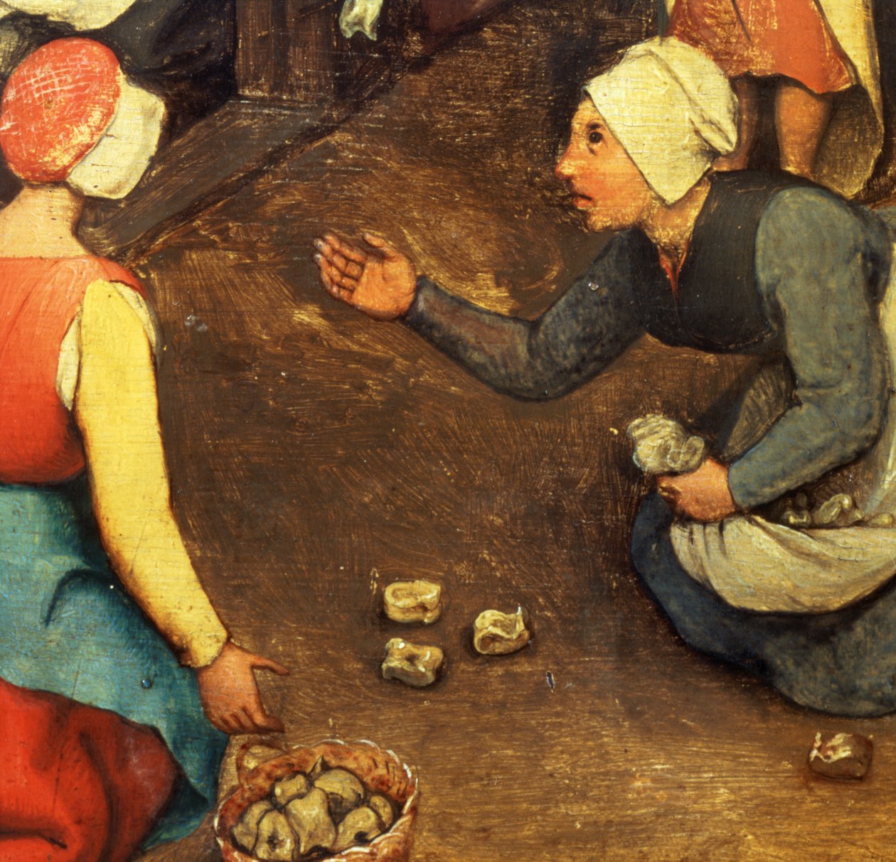 Çocuk Oyunları (Kinderspiele): Eklem kemiği fırlatan bir oyunun detayı, 1560 (68945 detayı) by Pieter Bruegel the Elder