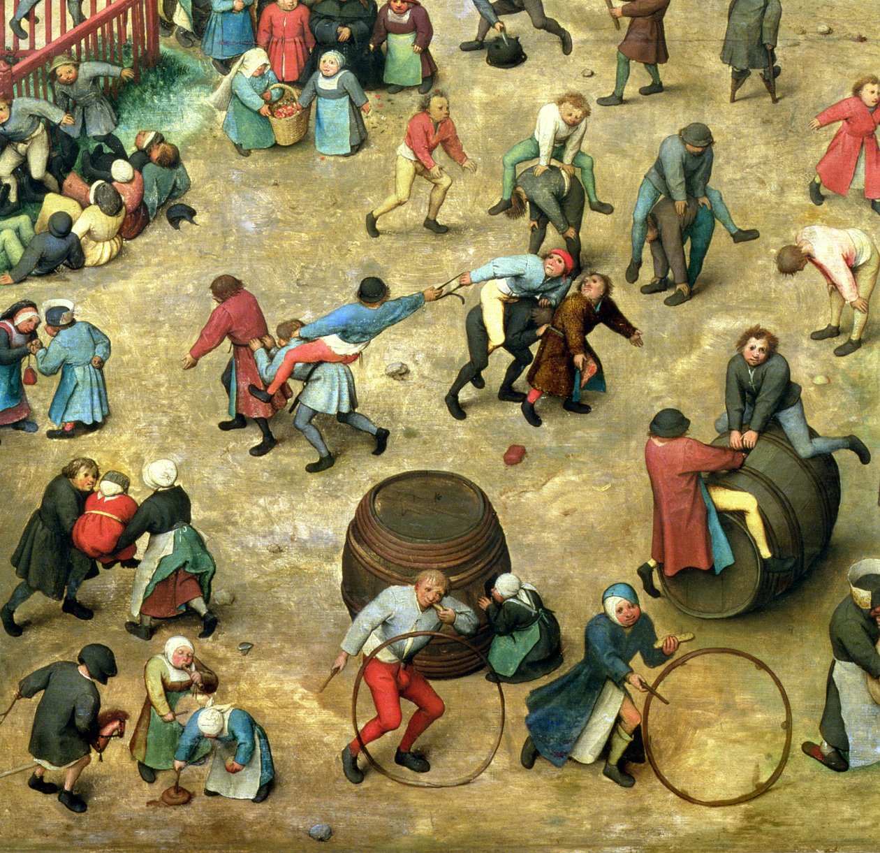 Çocuk Oyunları (Kinderspiele): çeşitli oyunları gösteren alt bölüm detayı, 1560 (68945 detayı) by Pieter Bruegel the Elder