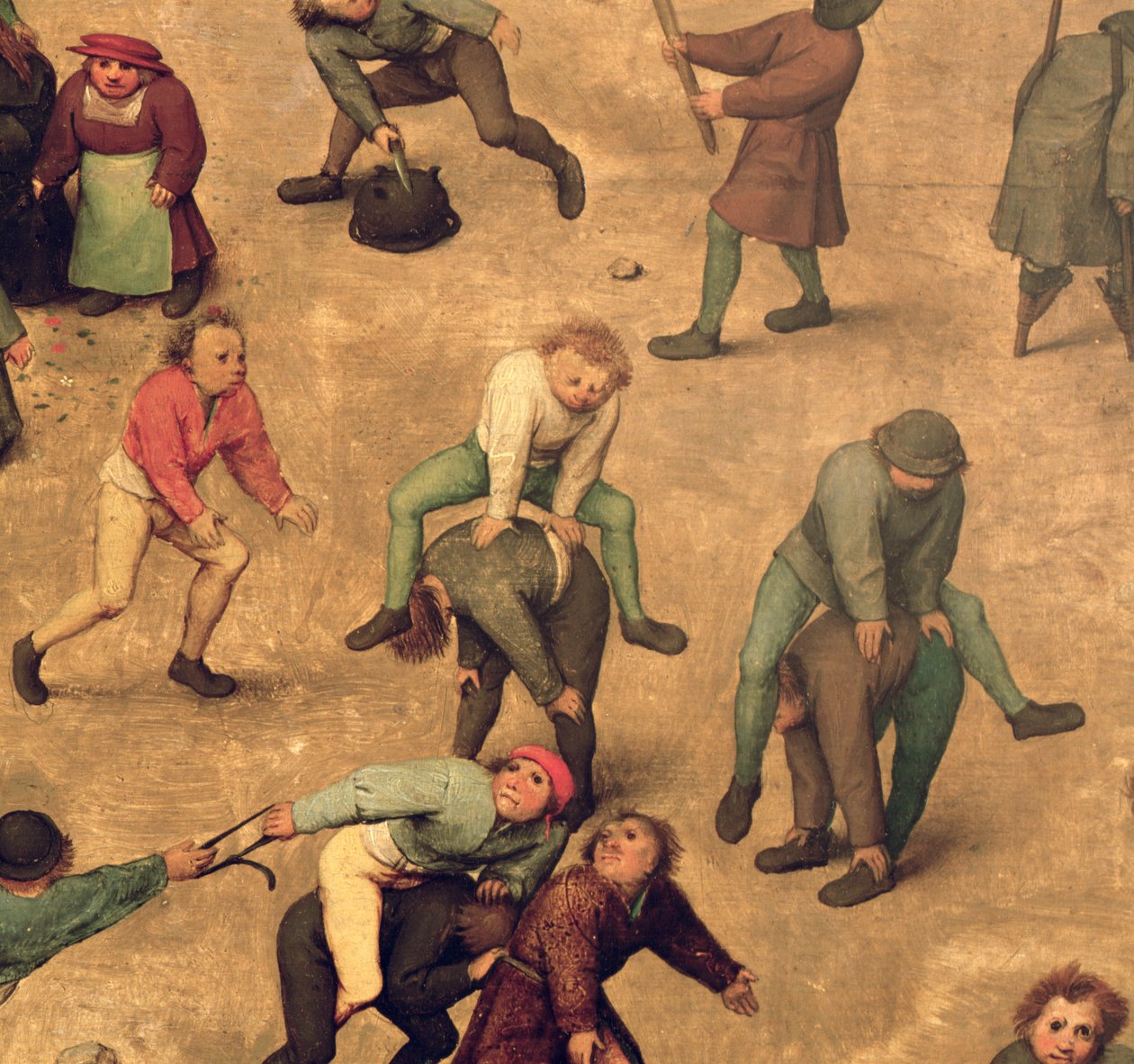 Çocuk Oyunları (Kinderspiele): Birdirbir oynayan çocukların detayı, 1560 (68945 detayı) by Pieter Bruegel the Elder