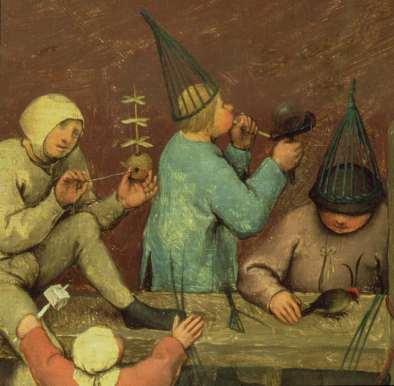 Çocuk Oyunları (Kinderspiele): Oyuncak yapan ve balon üfleyen çocukları gösteren sol bölümden detay, 1560 (68945 detayı) by Pieter Bruegel the Elder