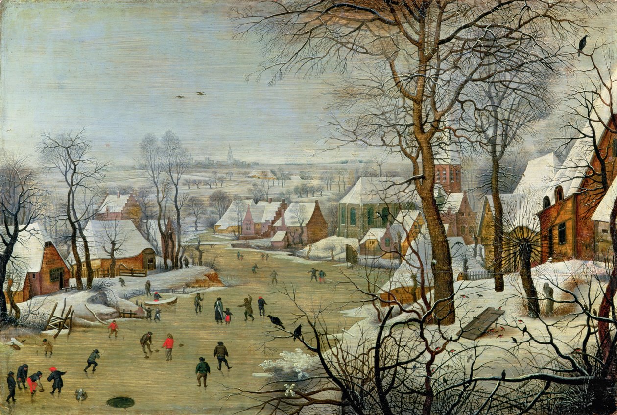 Patenciler ve Kuş Tuzağı ile Kış Manzarası by Pieter Brueghel the Younger