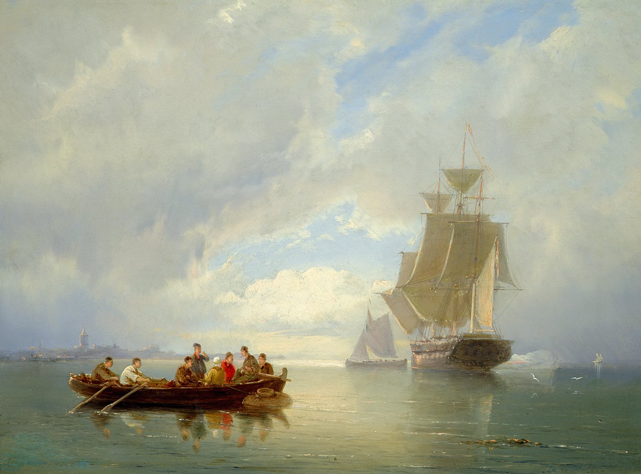 Sakinleştirilmiş Bir Gemi ve Bir Kürekli Tekne by Pieter Christiaan Cornelis Dommelshuizen
