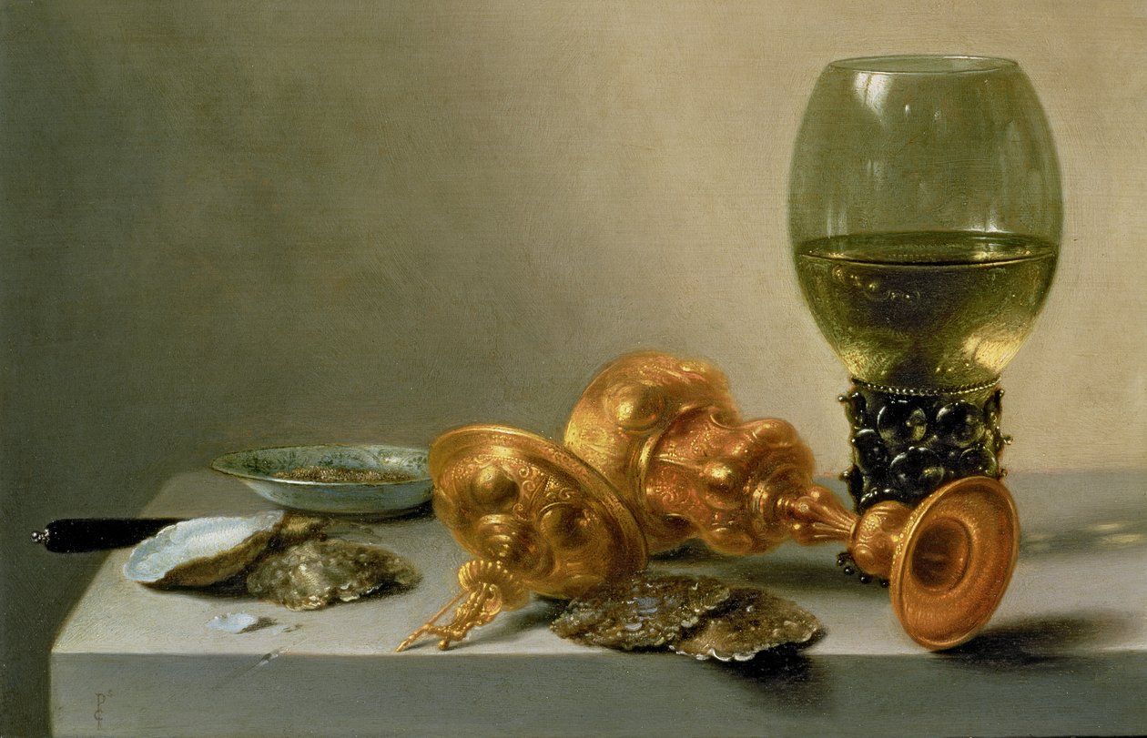 Bir Roemer ve bir Yaldızlı Kupa ile Natürmort by Pieter Claesz