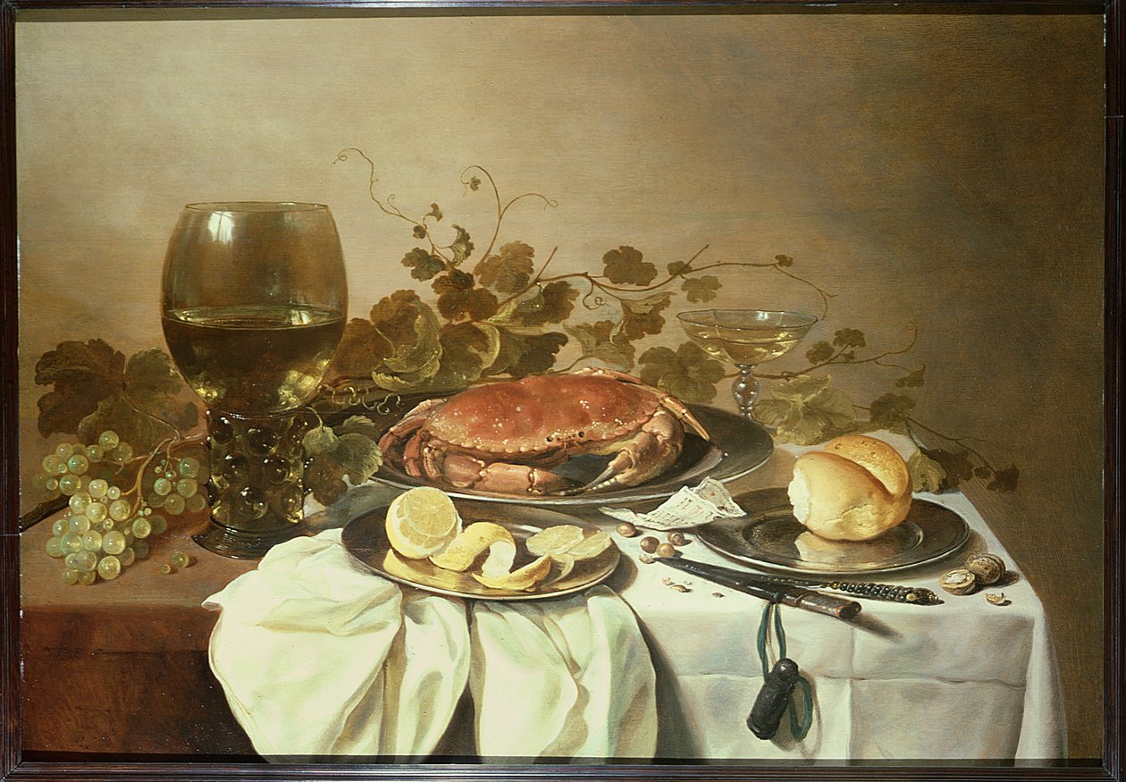Roemer ve yengeç ile kahvaltı natürmort by Pieter Claesz
