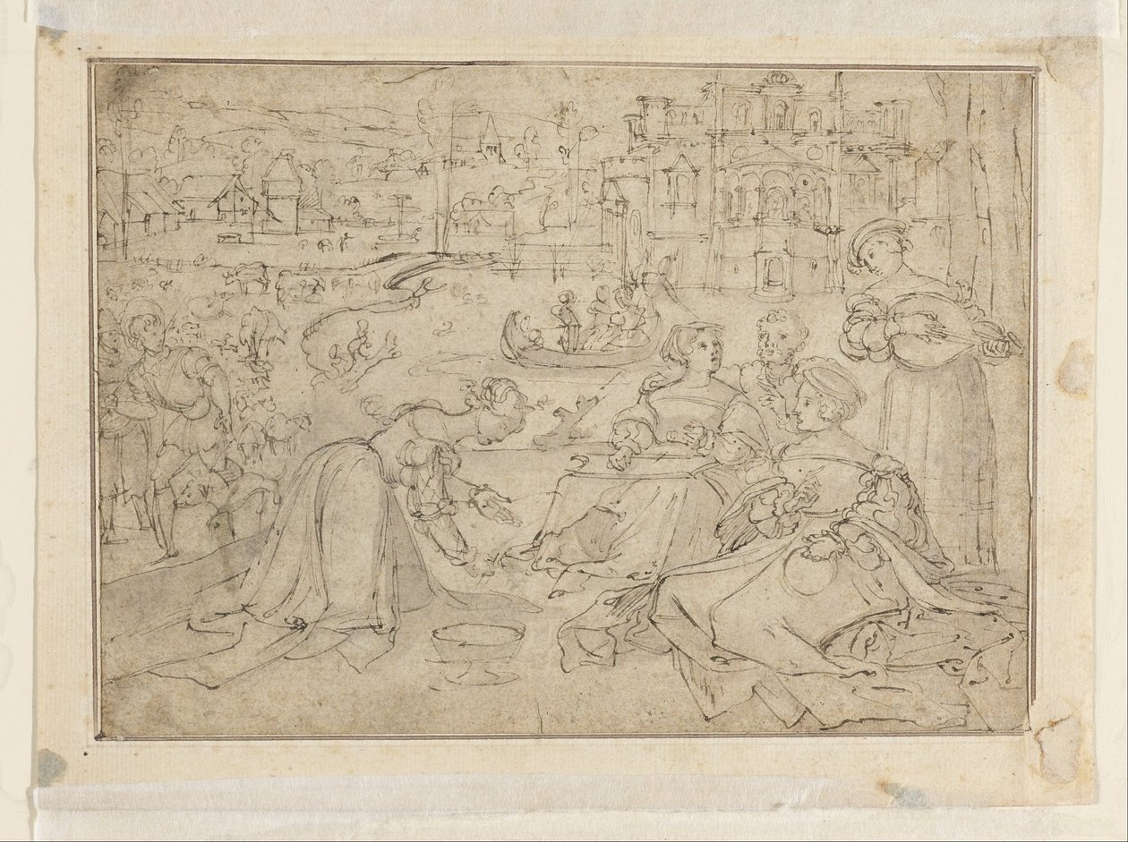 Recto: Nisan Ayı (Bir şatonun yakınındaki bir parkta figürler) by Pieter Coecke van Aelst