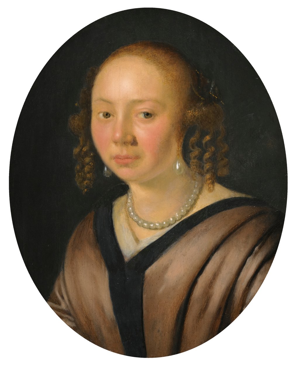 Küpe ve kolye takan bir bayanın, baş ve omuzların portresi by Pieter Cornelisz van Slingelandt