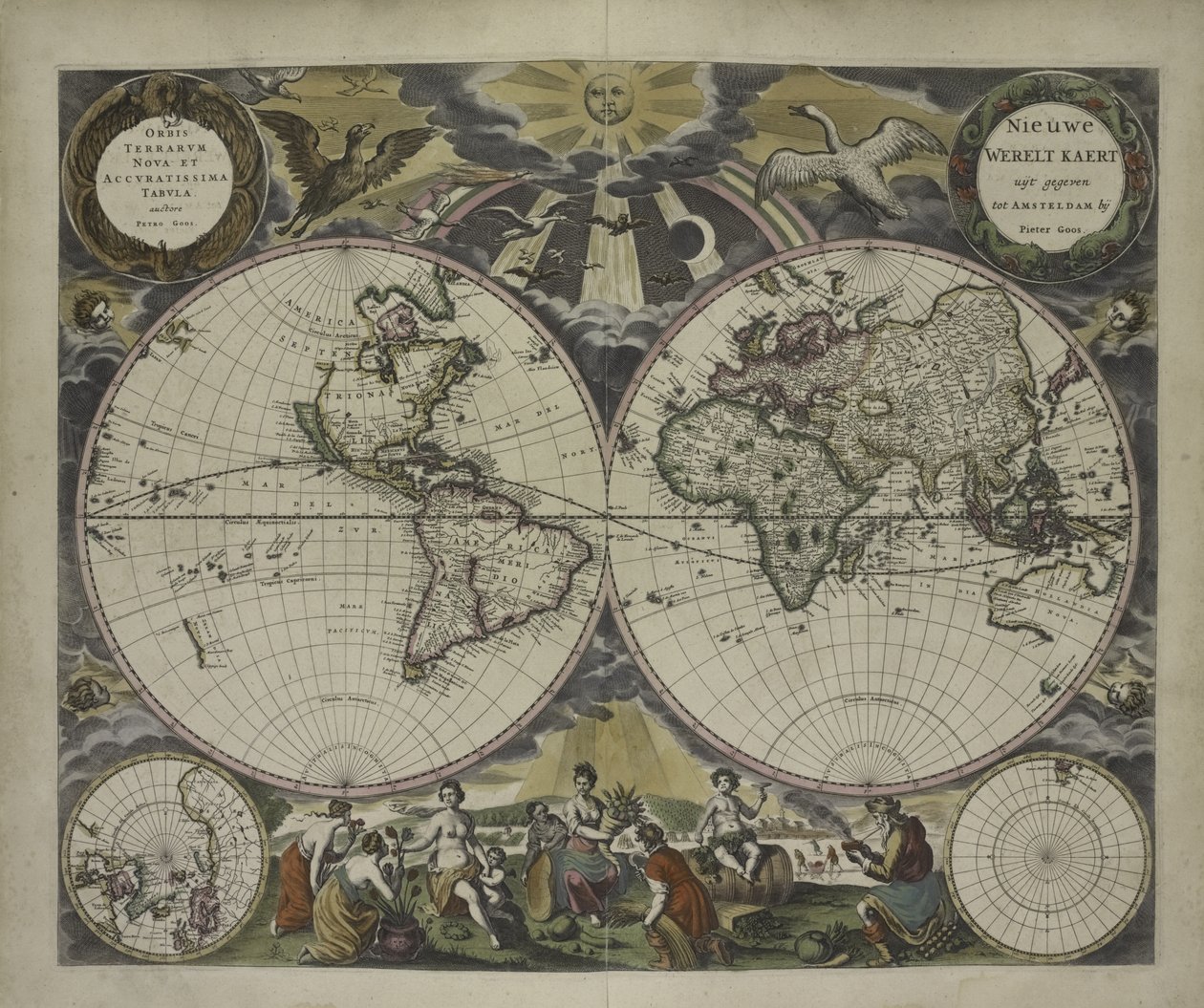 Double-hemisphere world map from Goos