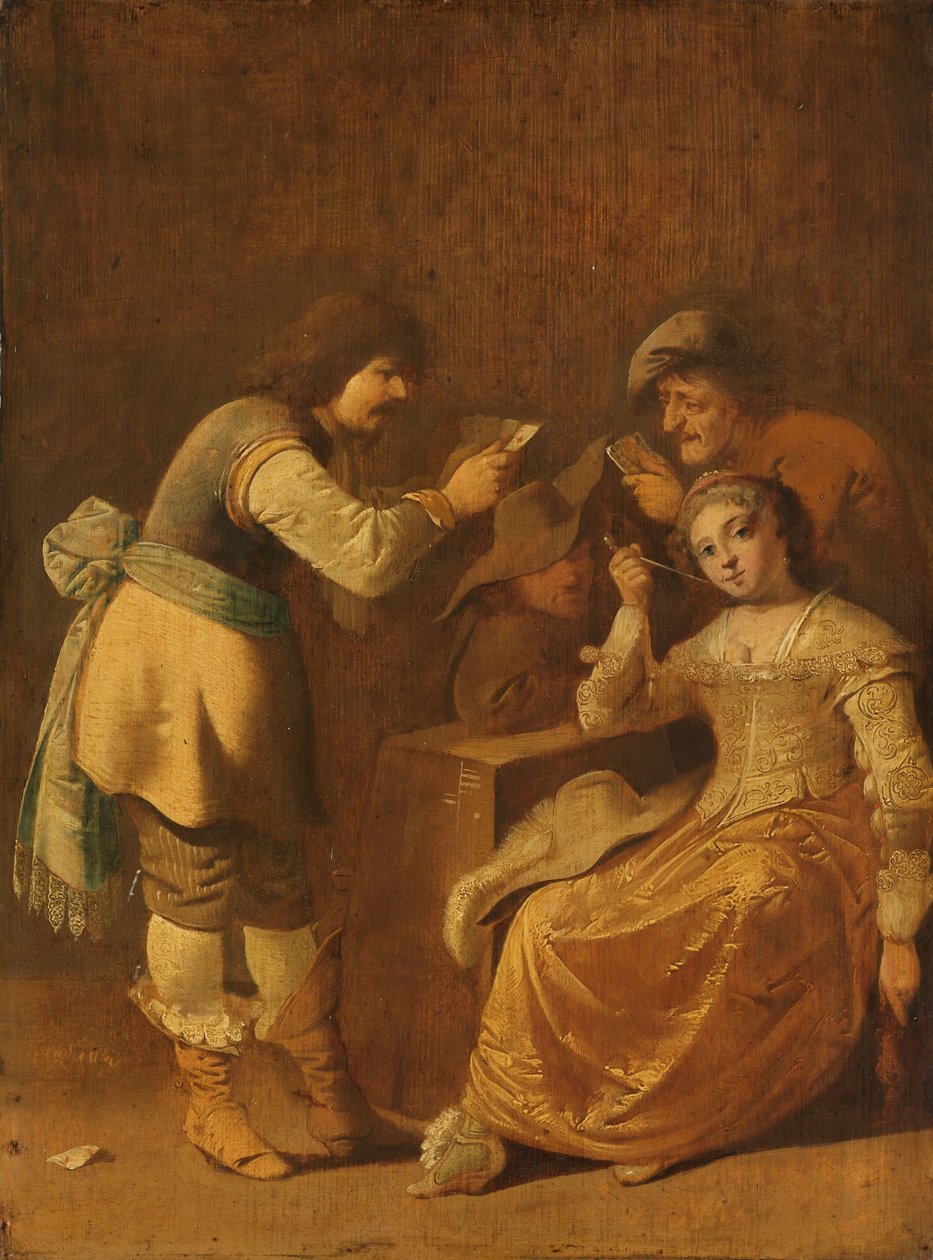 Kadının pipo içtiği kart oyuncuları, 1630-47 by Pieter Jansz. Quast