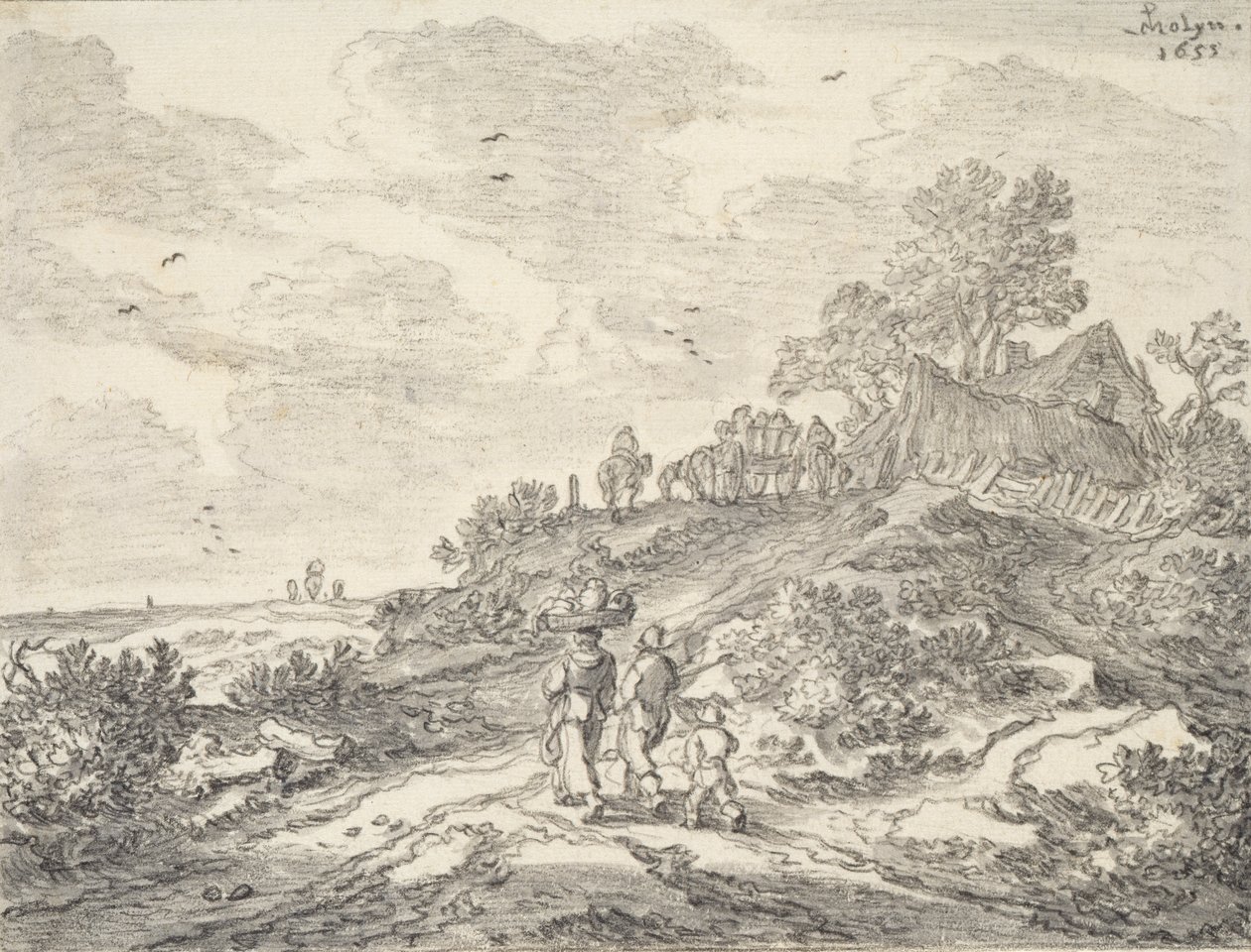 Haarlem dışındaki Kum Tepelerinde, 1655 (kağıt üzerinde tebeşir) by Pieter Molijn