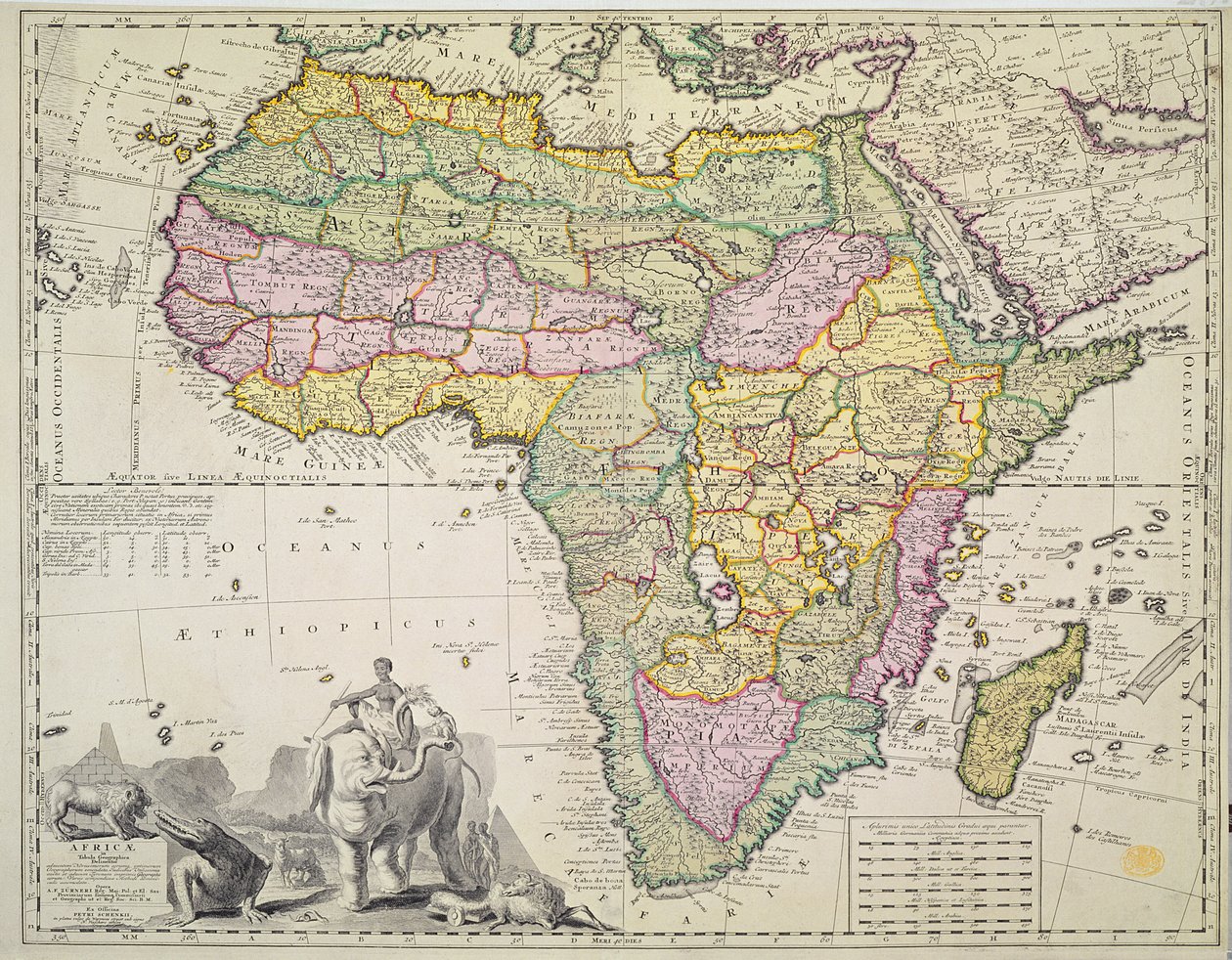 Afrika Haritası (el renkli gravür) by Pieter Schenk