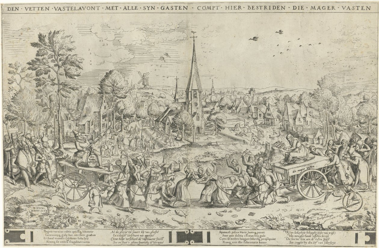 Pieter van der Heyden tarafından kazınmış Karnaval ve Lent arasındaki mücadele, 1558 by Pieter The Elder after Brueghel
