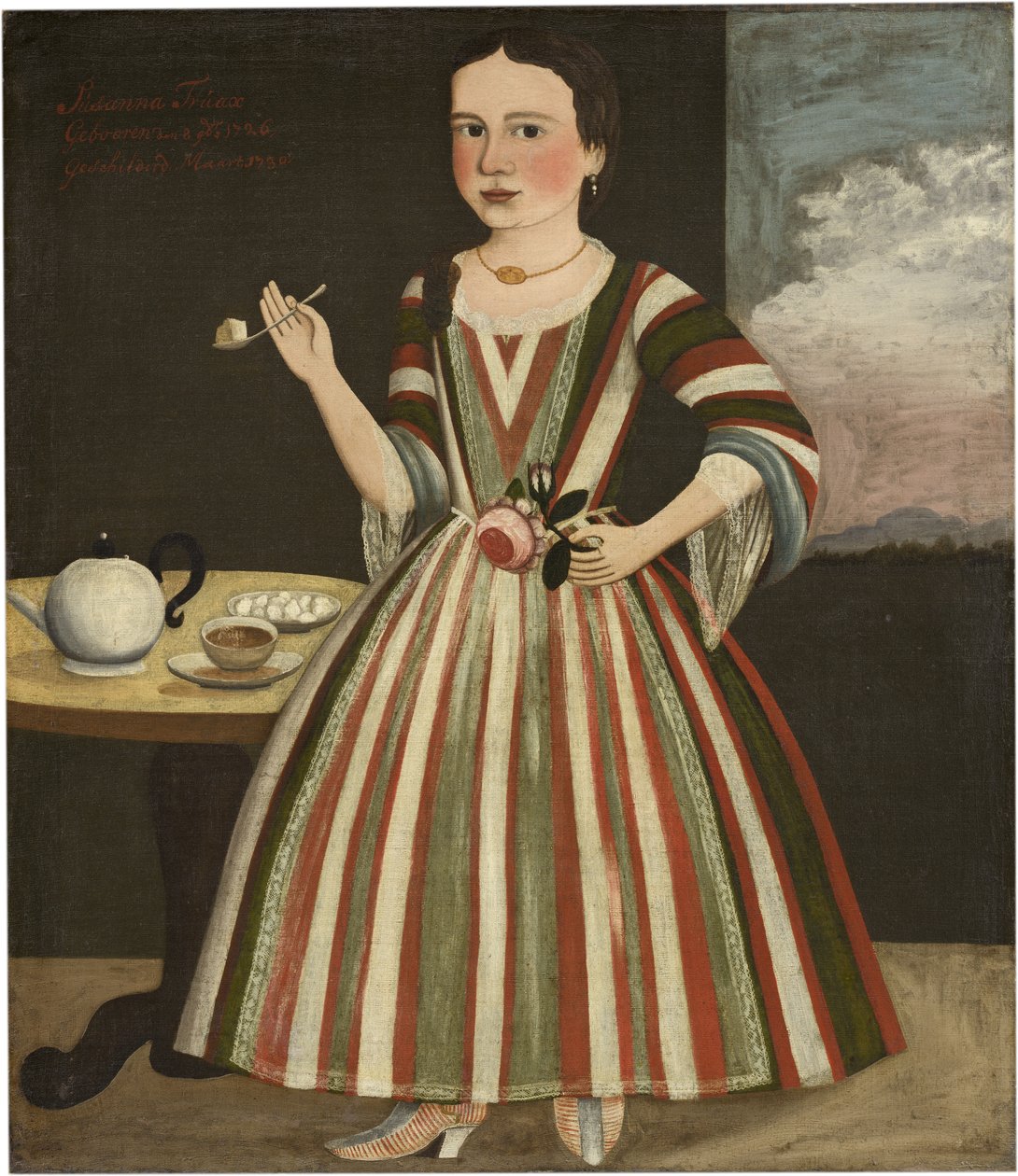 Susanna Truax, 1730 (yatak tik taklarında yağ) by Pieter Vanderlyn