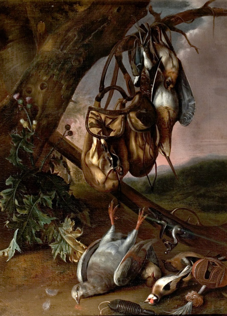 Ölü Oyun ile Natürmort (Güvercin ve Diğer Kuşlar) by Pieter Withoos