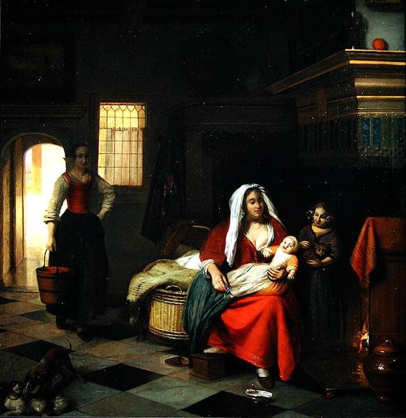 ತಾಯಿ ಮತ್ತು ಅವಳ ಮಕ್ಕಳ ಟರ್ಕಿಯೊಂದಿಗೆ ಒಂದು ಒಳಾಂಗಣ by Pieter de Hooch
