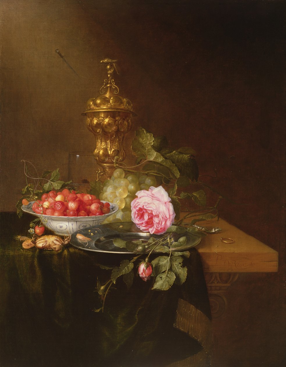 Bir Kase Çilek ve Gül ile Natürmort, 1652 by Pieter de Ring